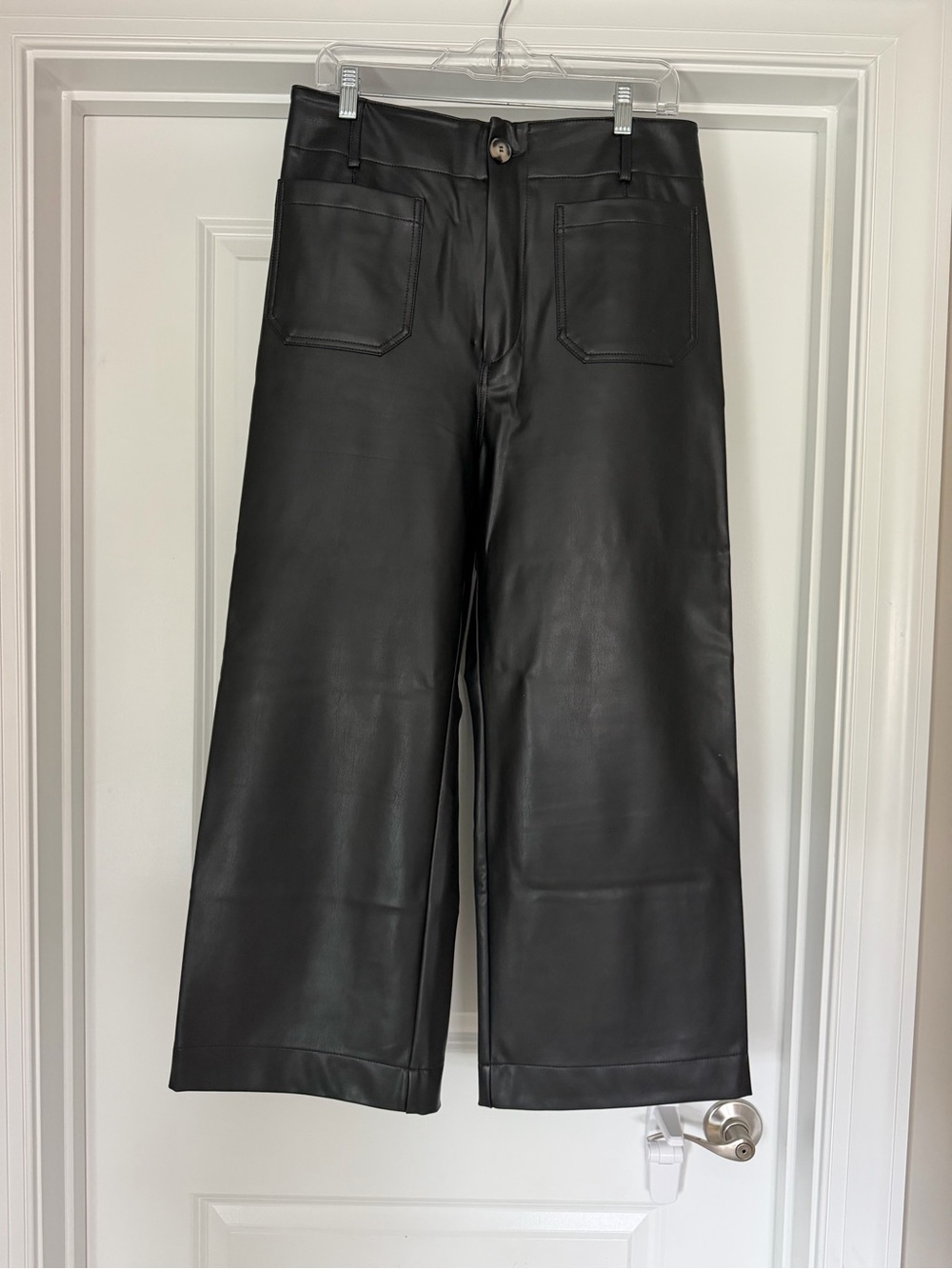 Maeve “The Colette” Black Leather Wide-Leg Jeans